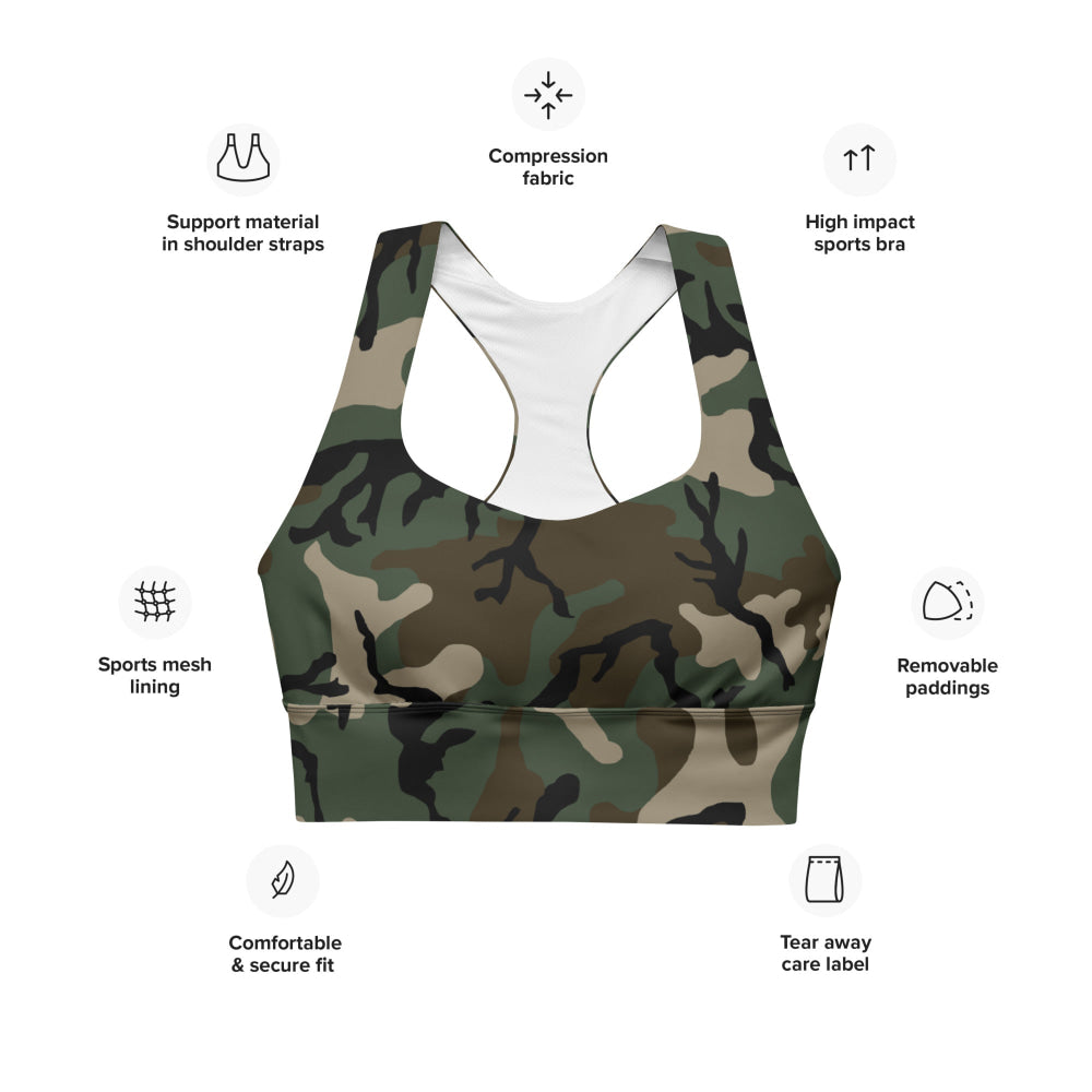 American M81 Woodland CAMO Longline sports bra - Womens Sports Bra