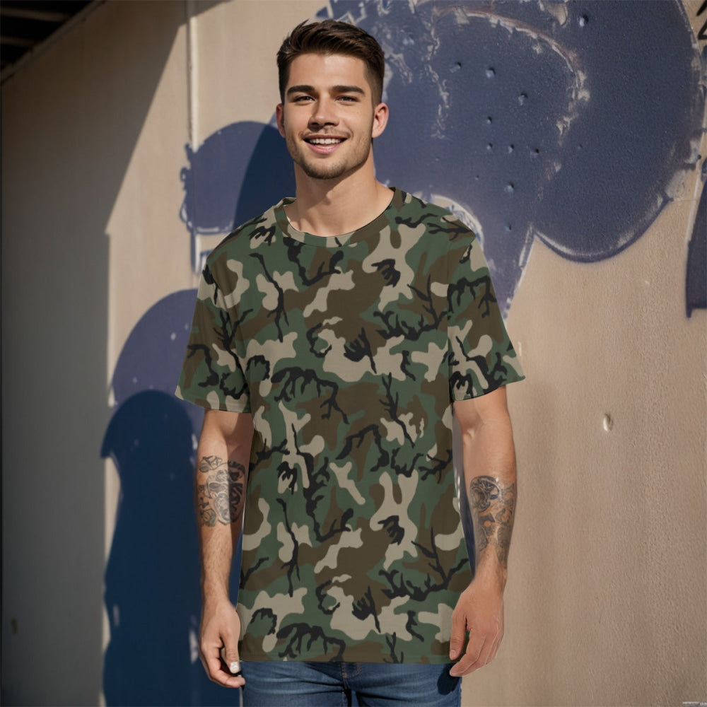 American M81 Woodland CAMO Men’s 100% Cotton T-Shirt - XS / White - Mens