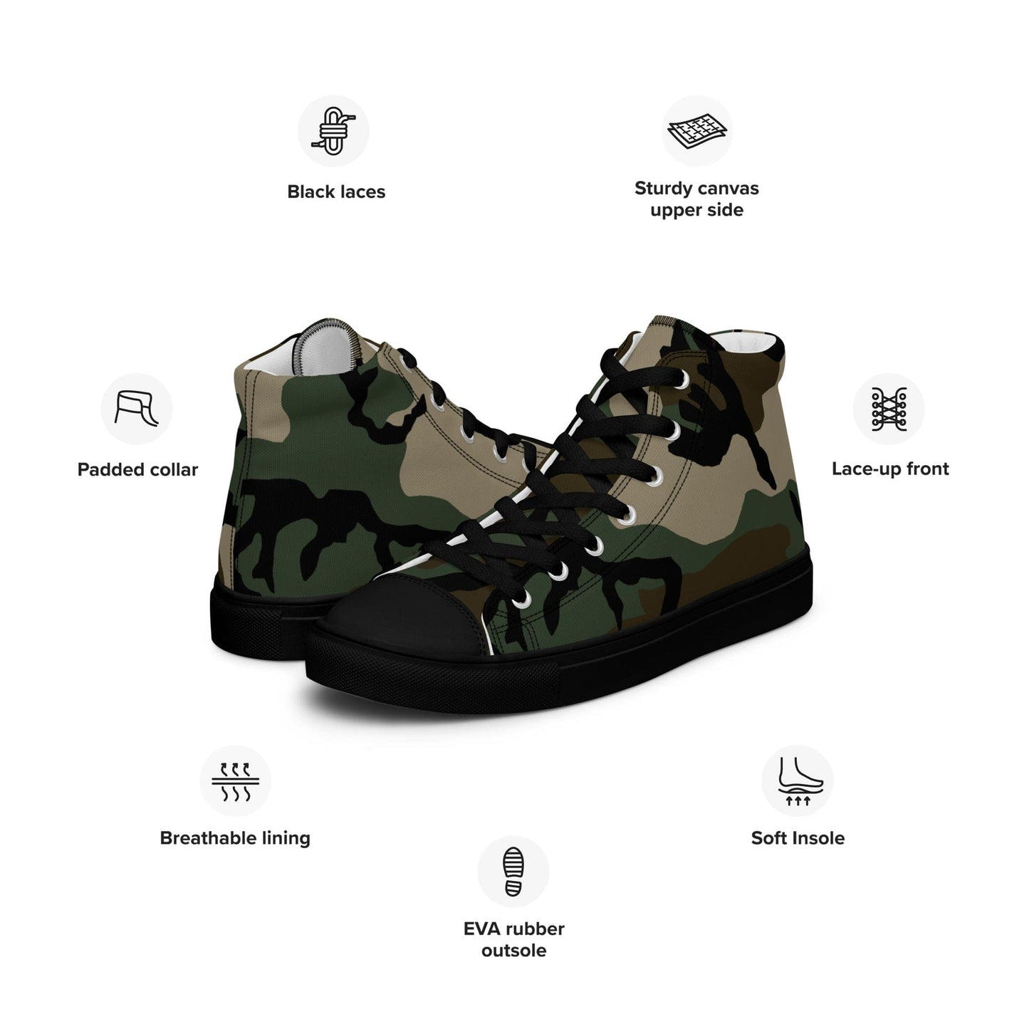 American M81 Woodland CAMO Men’s high top canvas shoes - Mens High Top Canvas Shoes