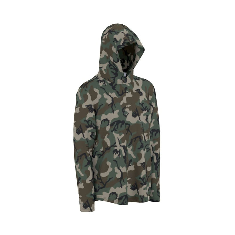 American M81 Woodland CAMO Men’s Sunscreen Sports Hoodie With Thumb Holes - Mens Sunscreen Sports Hoodie With Thumb Holes