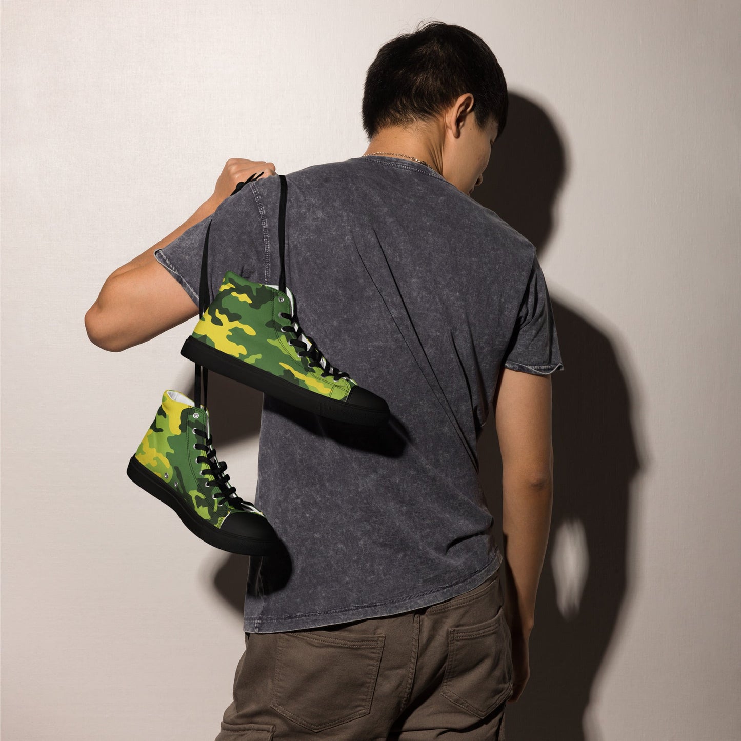 American M81 Yellow Jacket Safety CAMO Mens high top canvas shoes - High Top Canvas Shoes