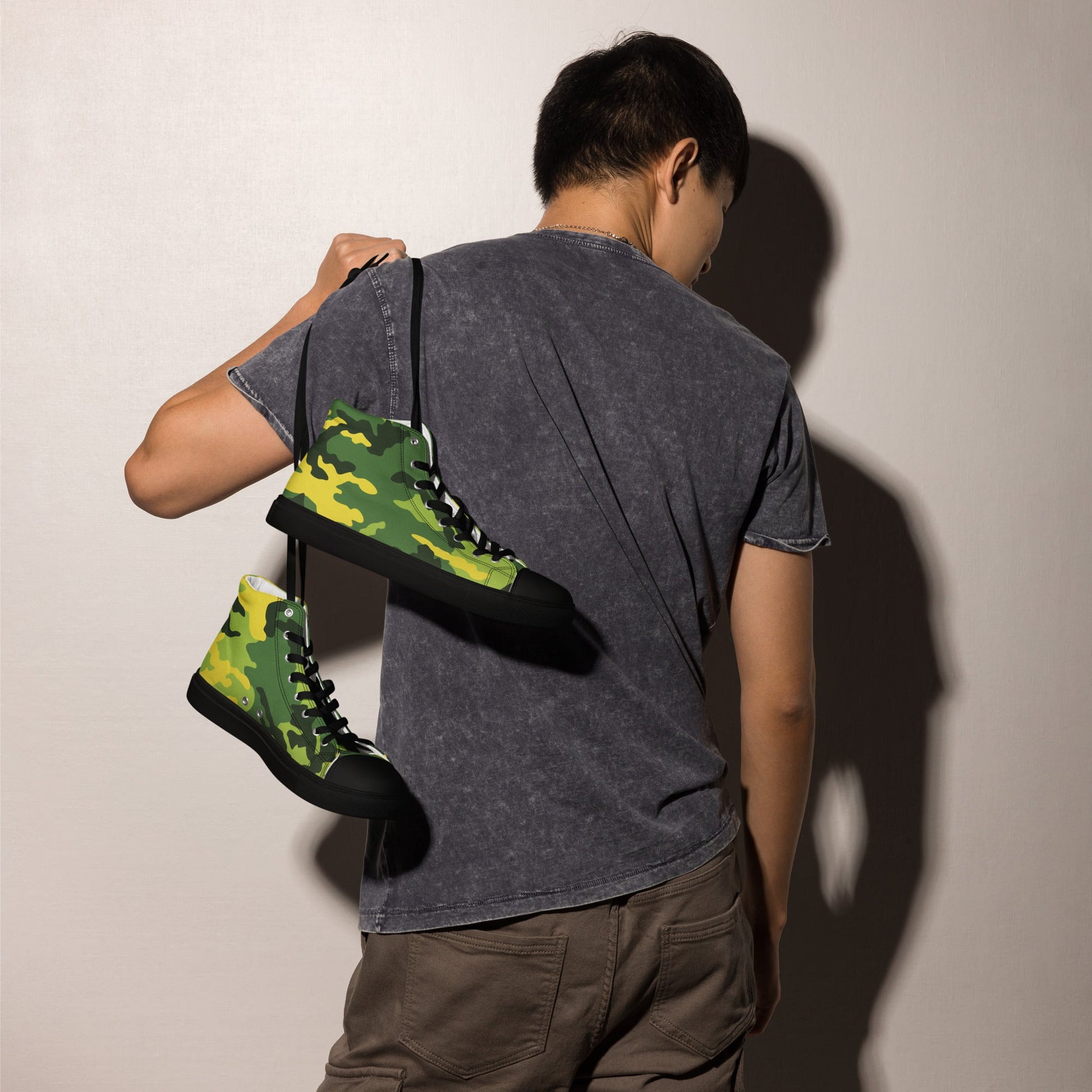 American M81 Yellow Jacket Safety CAMO Mens high top canvas shoes - High Top Canvas Shoes