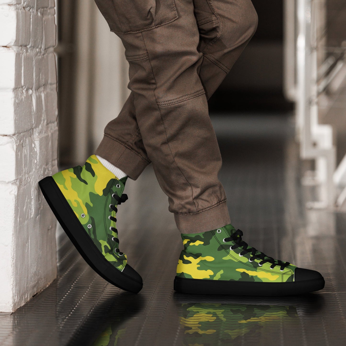 American M81 Yellow Jacket Safety CAMO Mens high top canvas shoes - 5 - High Top Canvas Shoes