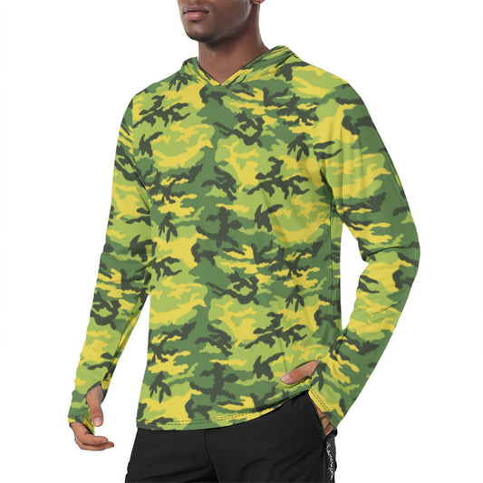 American M81 Yellow Jacket Safety CAMO Mens Sunscreen Sports Hoodie With Thumb Holes