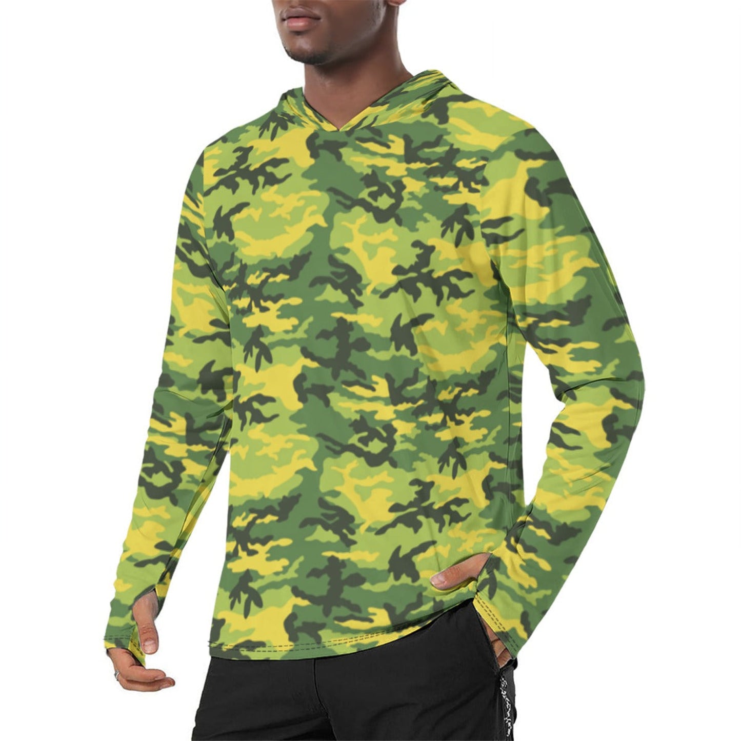 American M81 Yellow Jacket Safety CAMO Mens Sunscreen Sports Hoodie With Thumb Holes - S / White - Hoodies