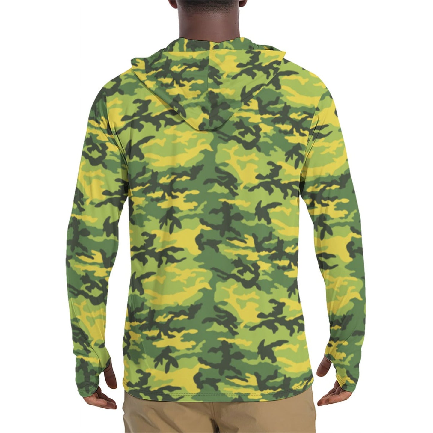 American M81 Yellow Jacket Safety CAMO Mens Sunscreen Sports Hoodie With Thumb Holes - S / White