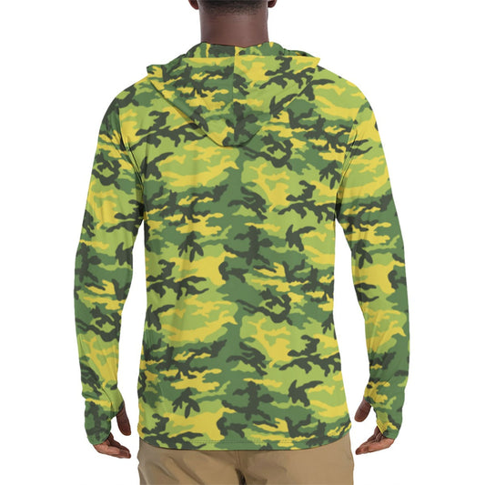 American M81 Yellow Jacket Safety CAMO Mens Sunscreen Sports Hoodie With Thumb Holes - S / White