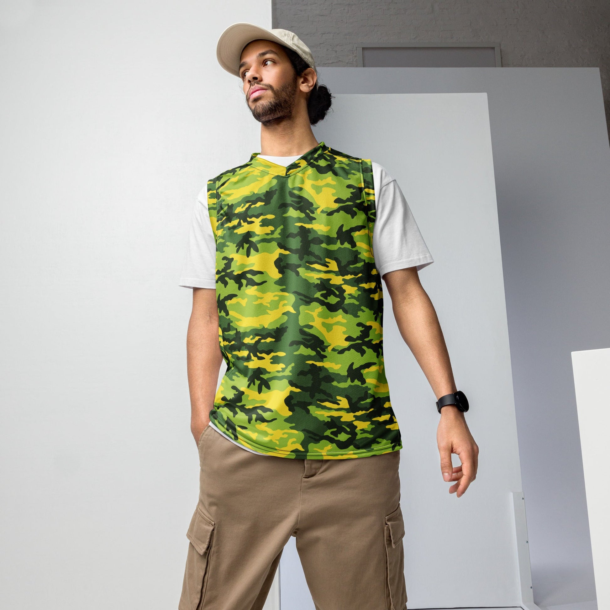 American M81 Yellow Jacket Safety CAMO Unisex Basketball Jersey - 2XS