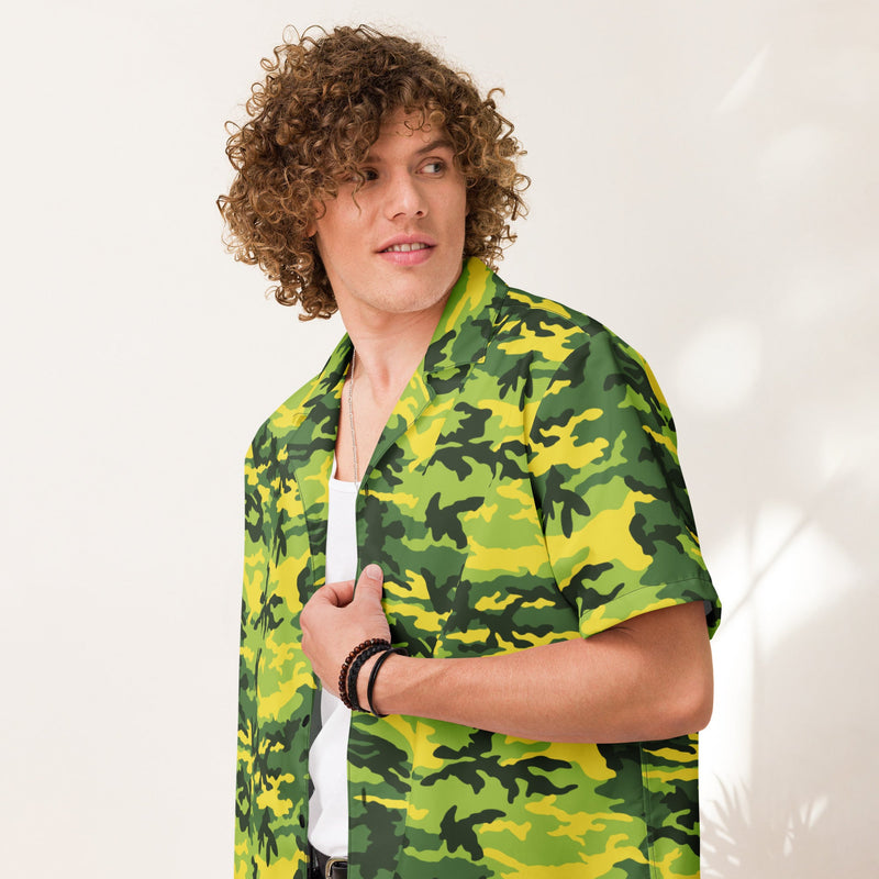 Classic M81 Yellow Jacket Safety CAMO Unisex Short-Sleeve Button Shirt - Button-Up