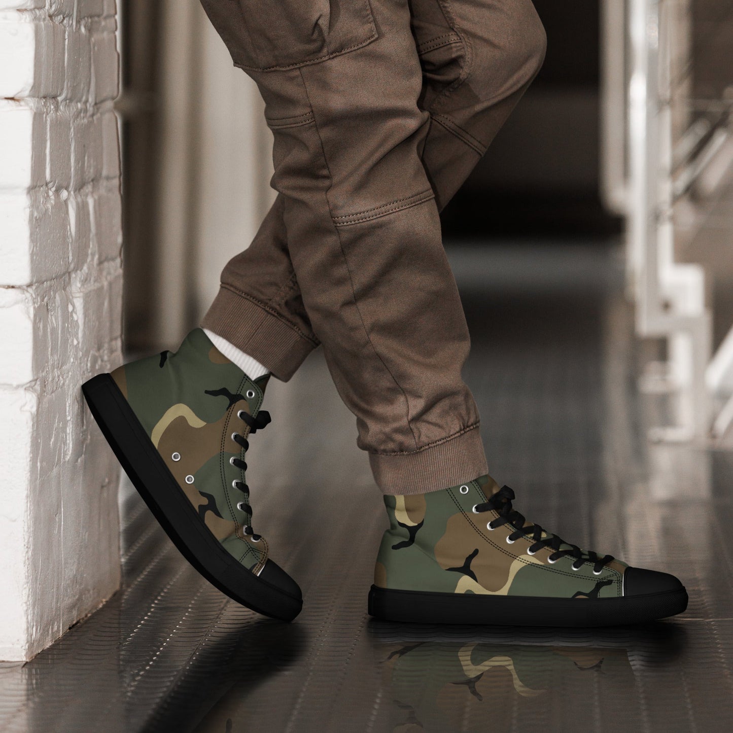 American MERDC Vehicle Woodland CAMO Mens high top canvas shoes - 5 - High Top Canvas Shoes