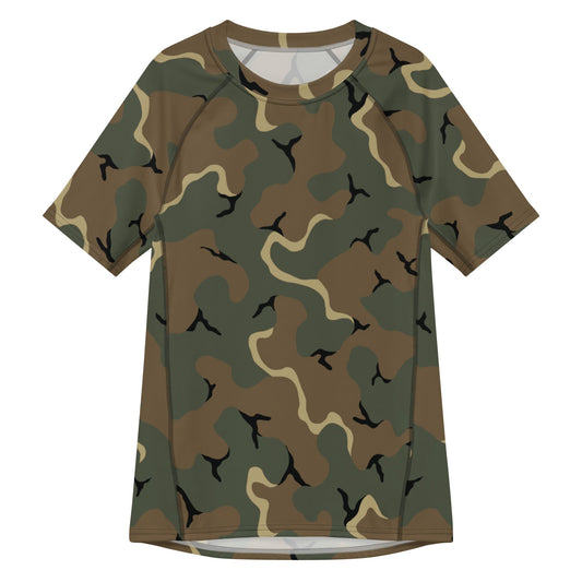 American MERDC Vehicle Woodland CAMO Mens Short-Sleeve Rash Guard - 2XS - Short-sleeve Guards