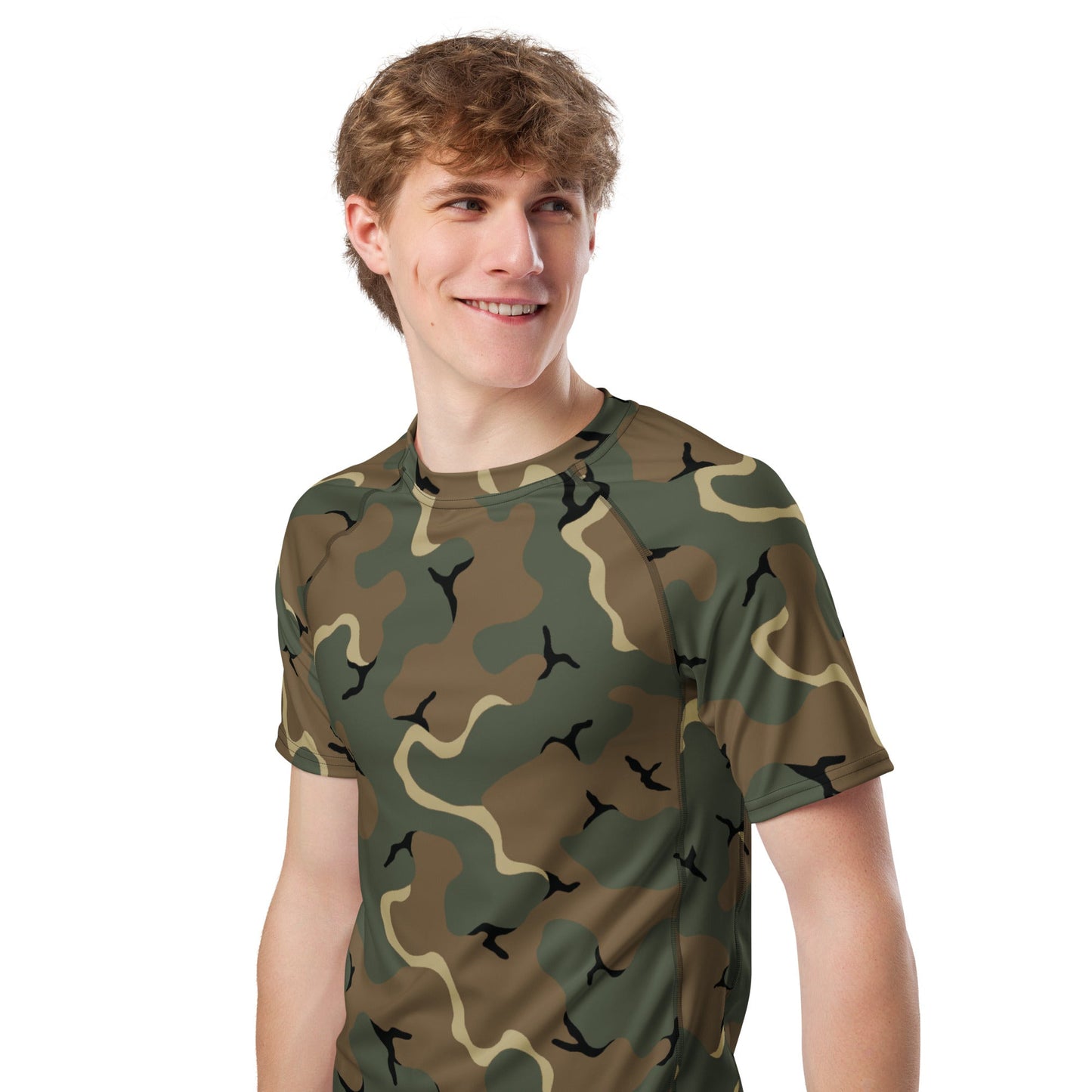 American MERDC Vehicle Woodland CAMO Mens Short-Sleeve Rash Guard - Short-sleeve Guards