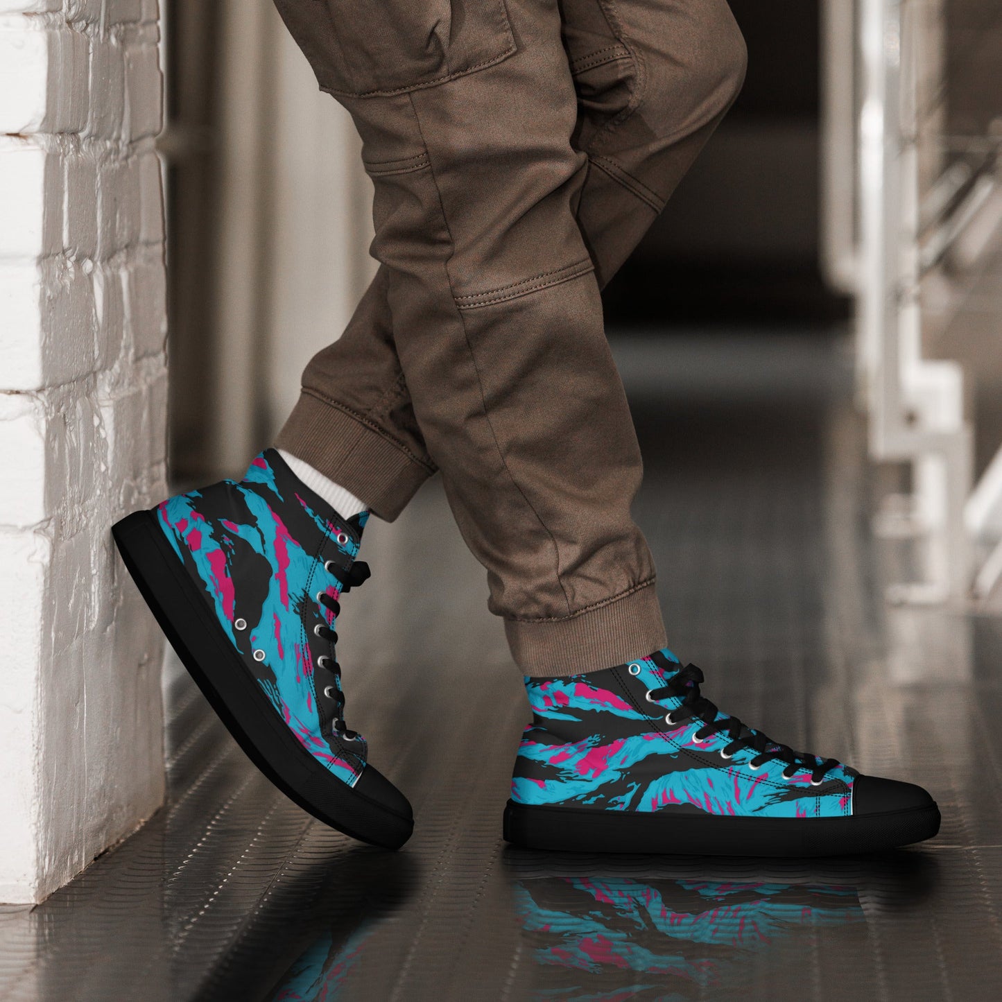 American Miami Vice Tiger Stripe CAMO Mens High-Top Canvas Shoes - 5
