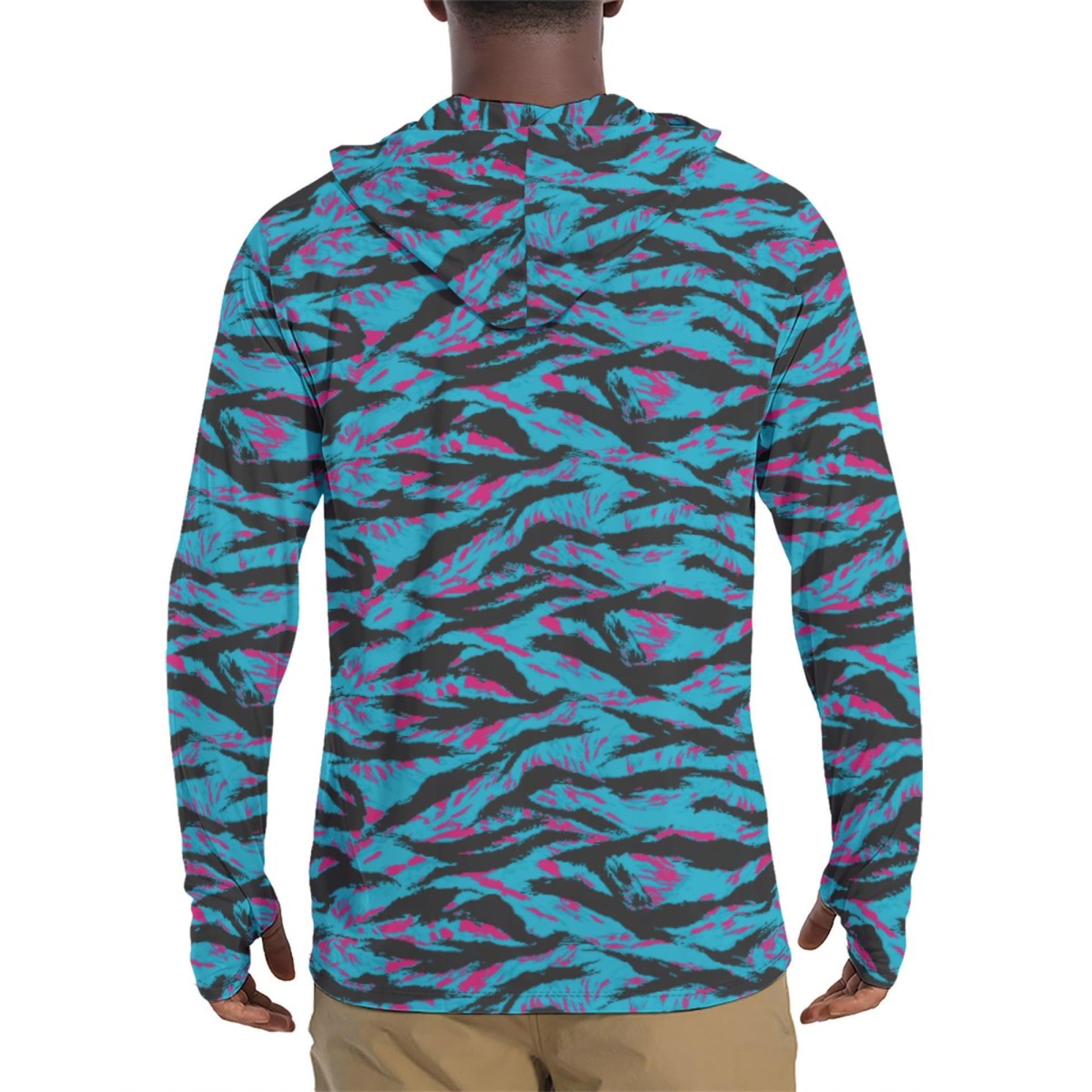 American Miami Vice Tiger Stripe CAMO Mens Sunscreen Sports Hoodie With Thumb Holes