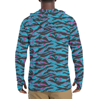 American Miami Vice Tiger Stripe CAMO Mens Sunscreen Sports Hoodie With Thumb Holes