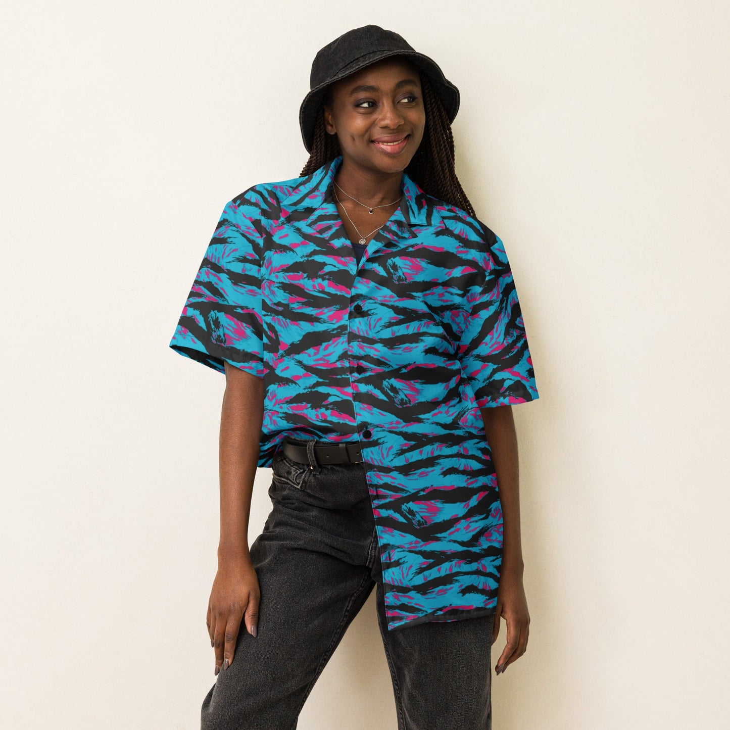 American Miami Vice Tiger Stripe CAMO Unisex Short-Sleeve Button Shirt