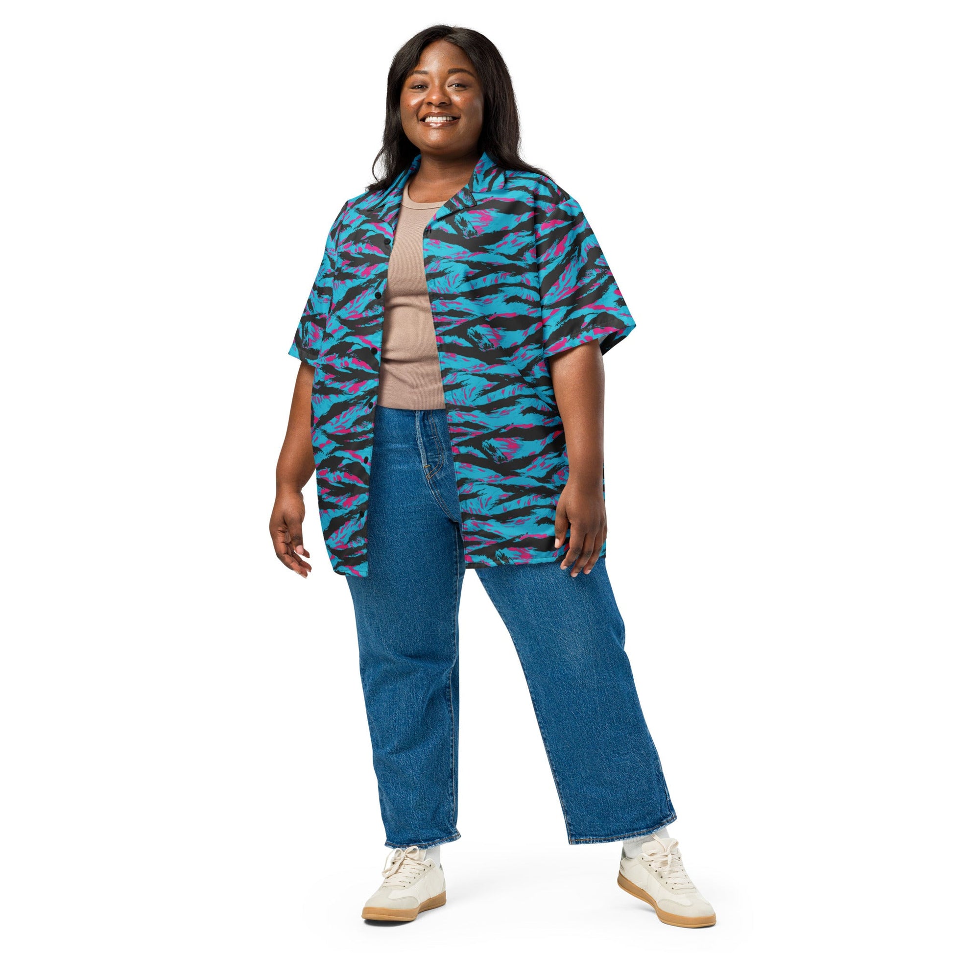American Miami Vice Tiger Stripe CAMO Unisex Short-Sleeve Button Shirt