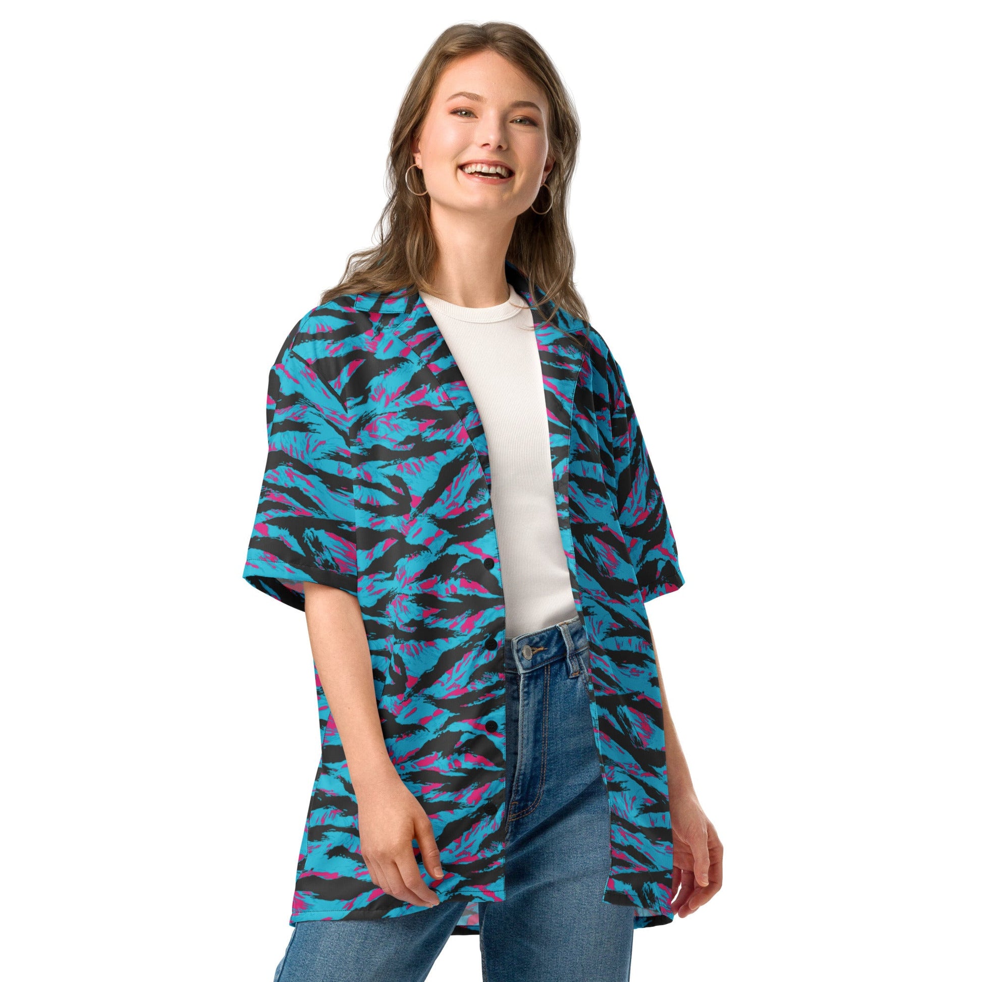 American Miami Vice Tiger Stripe CAMO Unisex Short-Sleeve Button Shirt