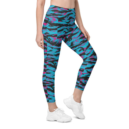 American Miami Vice Tiger Stripe CAMO Womens Leggings with Pockets - 2XS