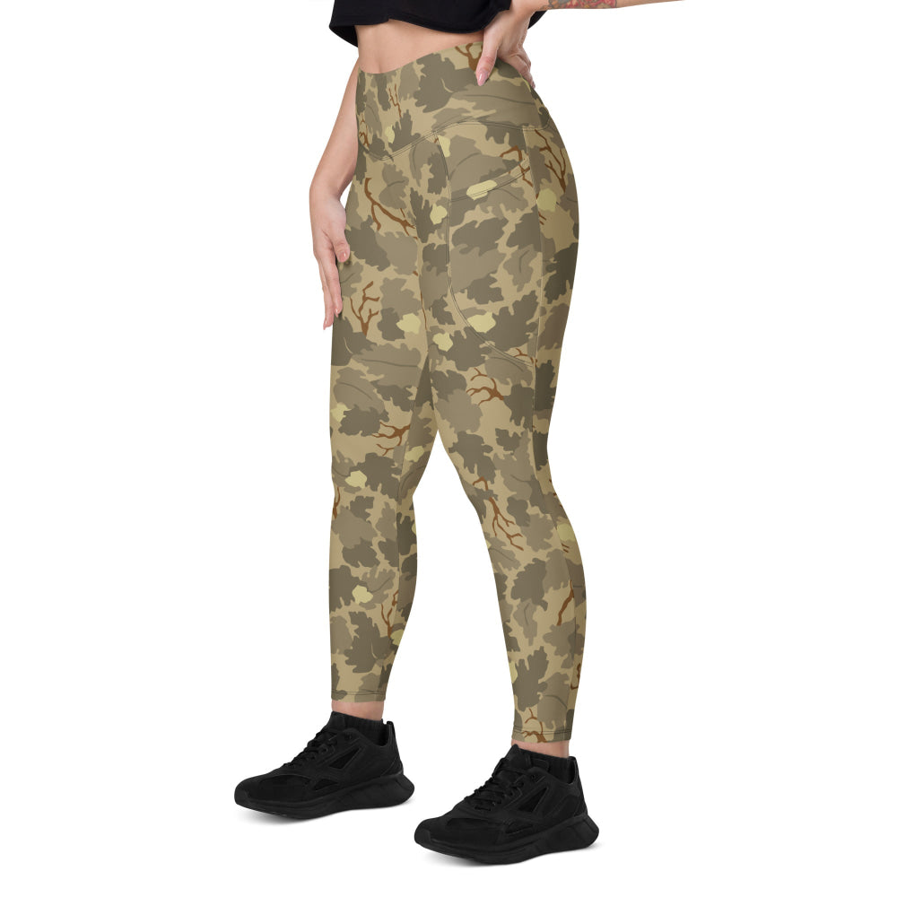 American Mitchell Wine Leaf Brown CAMO Leggings with pockets - Womens With Pockets