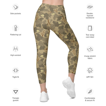 American Mitchell Wine Leaf Brown CAMO Leggings with pockets - Womens With Pockets