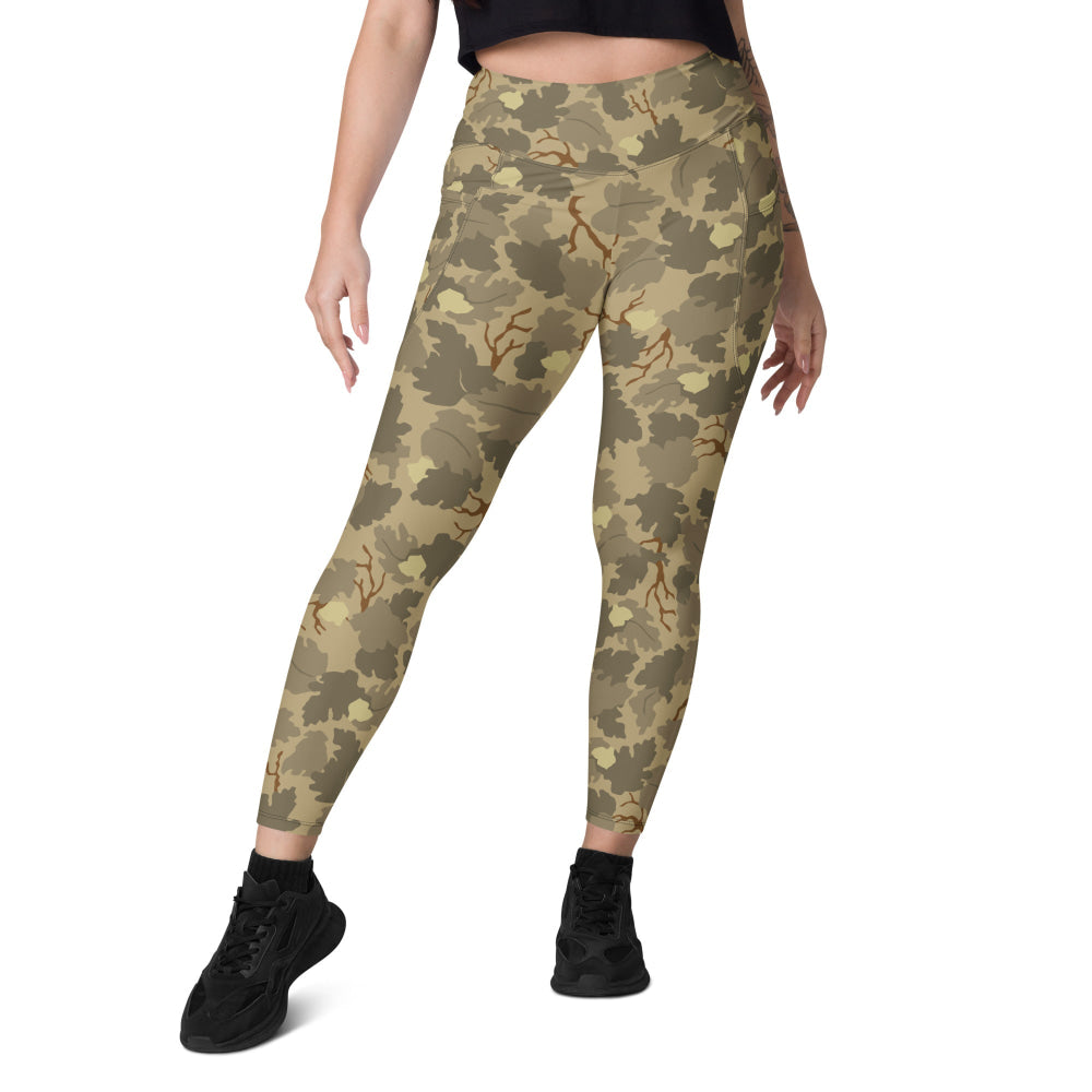 American Mitchell Wine Leaf Brown CAMO Leggings with pockets - Womens With Pockets