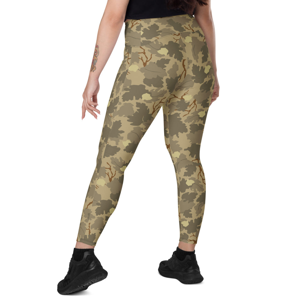 American Mitchell Wine Leaf Brown CAMO Leggings with pockets - Womens With Pockets