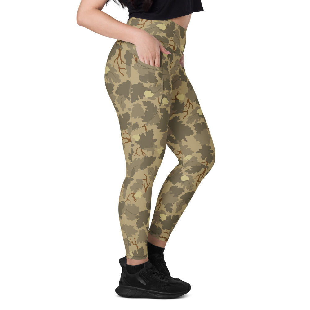 American Mitchell Wine Leaf Brown CAMO Leggings with pockets - Womens With Pockets