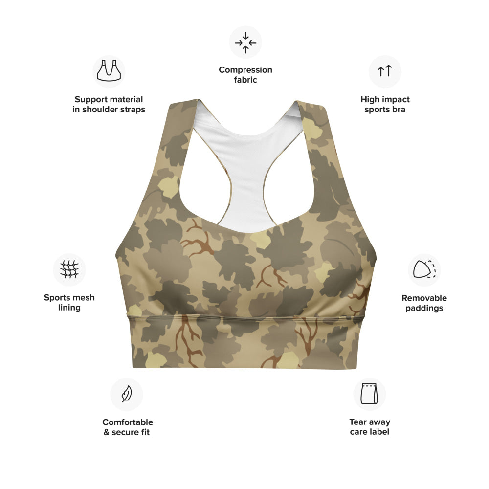 American Mitchell Wine Leaf Brown CAMO Longline sports bra - Womens Sports Bra