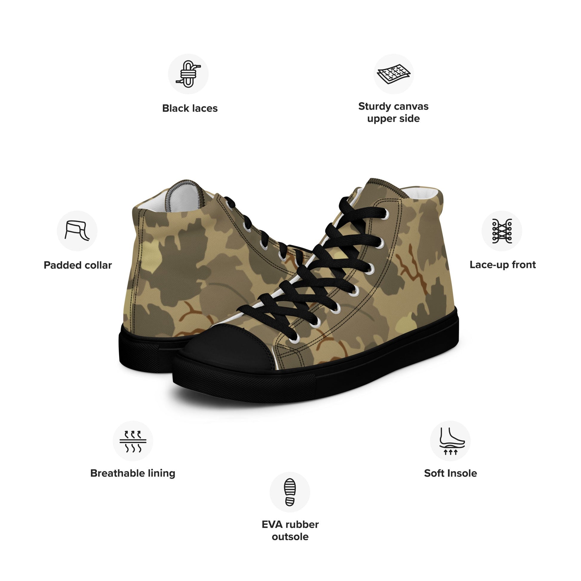 American Mitchell Wine Leaf Brown CAMO Mens High-Top Canvas Shoes