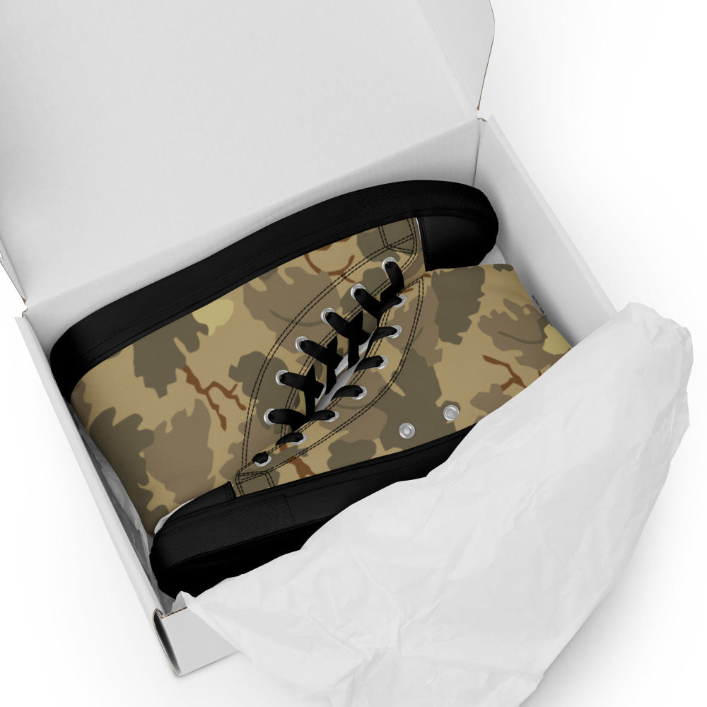 American Mitchell Wine Leaf Brown CAMO Men’s high top canvas shoes - Mens High Top Canvas Shoes