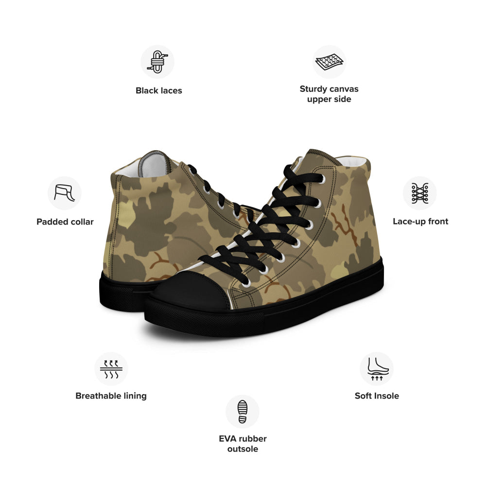 American Mitchell Wine Leaf Brown CAMO Men’s high top canvas shoes - Mens High Top Canvas Shoes