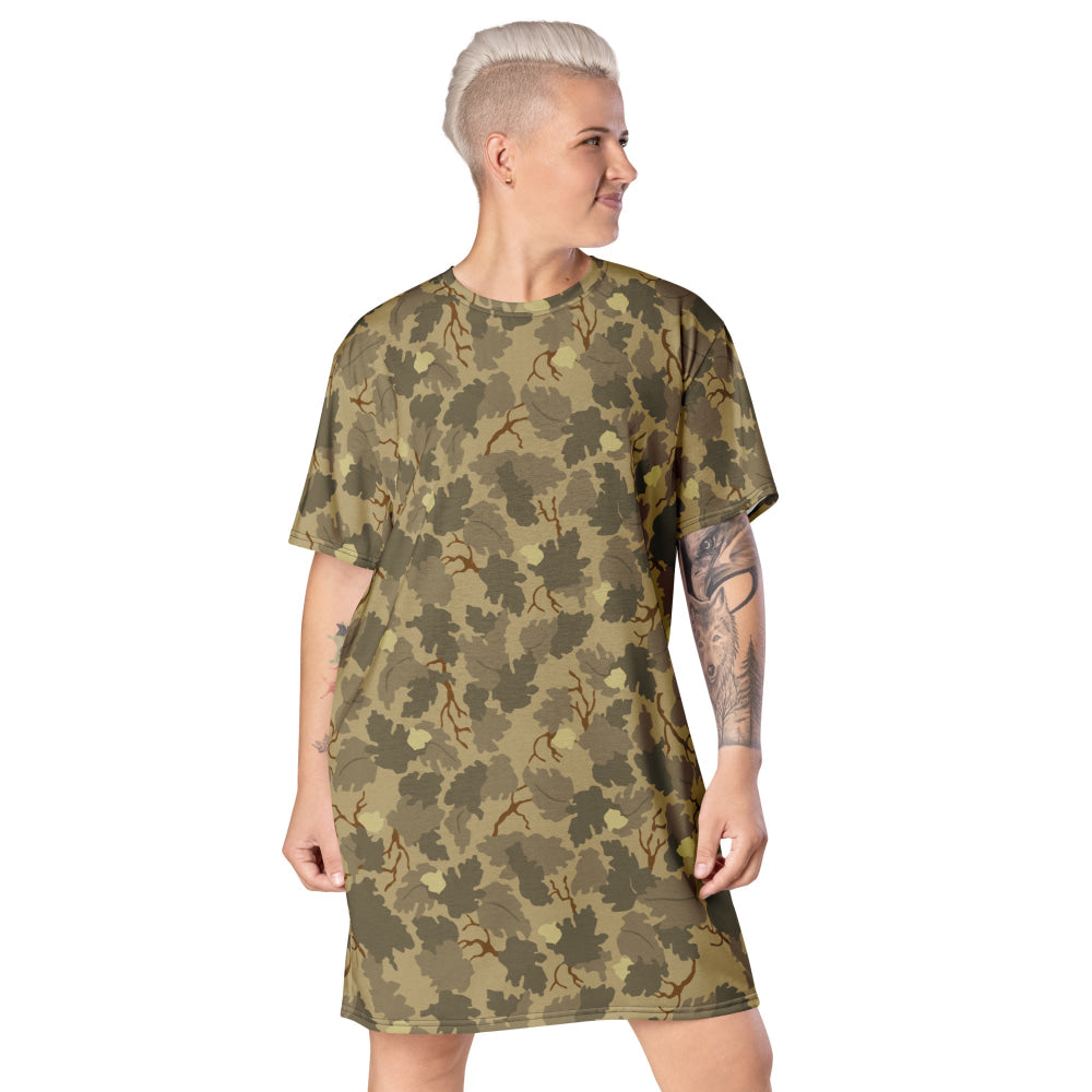 American Mitchell Wine Leaf Brown CAMO T-shirt dress - 2XS - Womens T-Shirt Dress