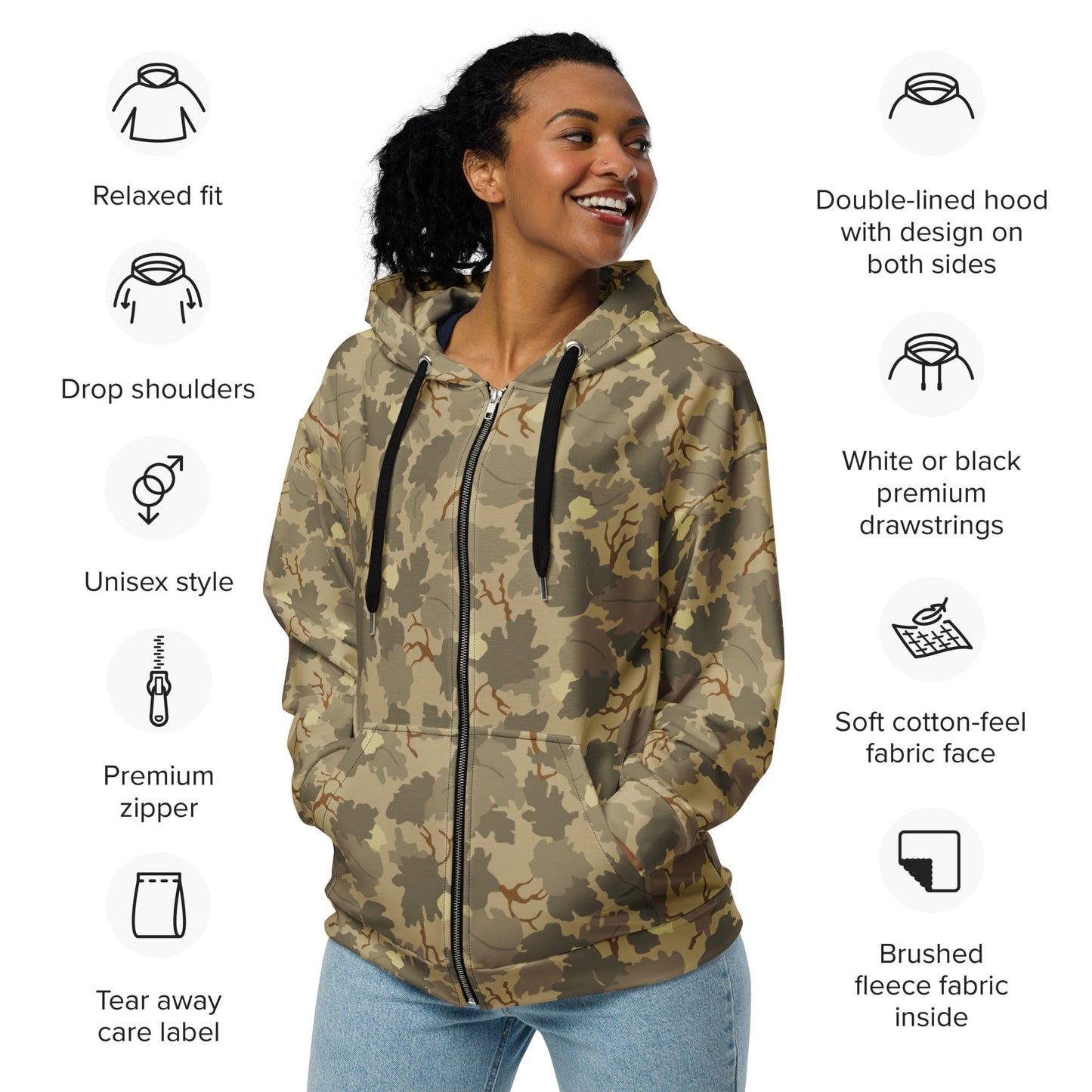 American Mitchell Wine Leaf Brown CAMO Unisex Zip Hoodie
