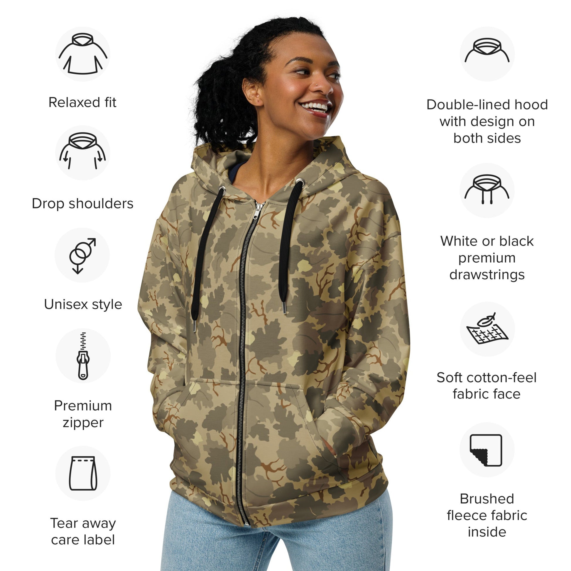 American Mitchell Wine Leaf Brown CAMO Unisex Zip Hoodie