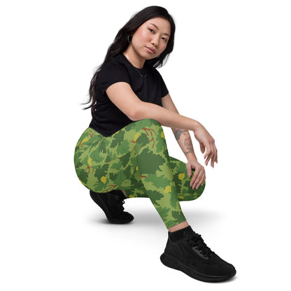 American Mitchell Wine Leaf Green CAMO Leggings with pockets - Womens With Pockets