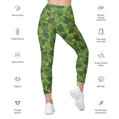 American Mitchell Wine Leaf Green CAMO Leggings with pockets - Womens With Pockets