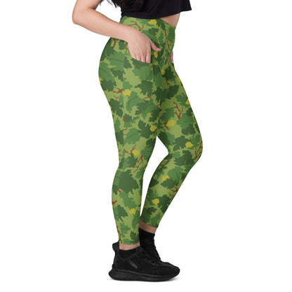 American Mitchell Wine Leaf Green CAMO Leggings with pockets - Womens With Pockets