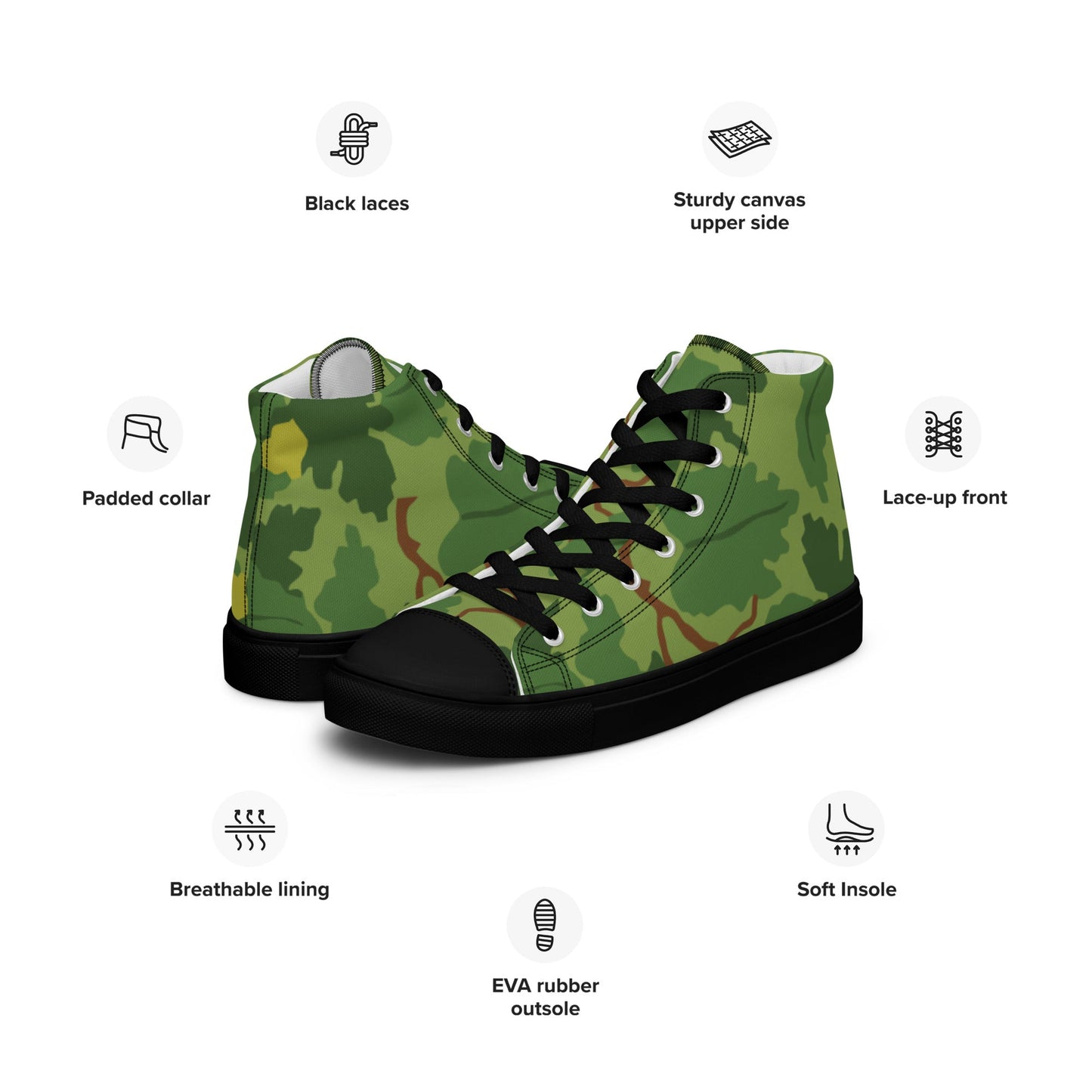 American Mitchell Wine Leaf Green CAMO Mens high top canvas shoes - High Top Canvas Shoes