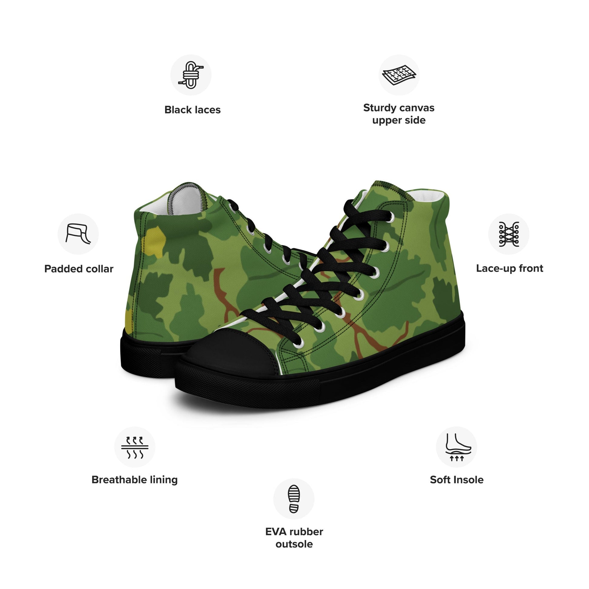 American Mitchell Wine Leaf Green CAMO Mens high top canvas shoes - High Top Canvas Shoes
