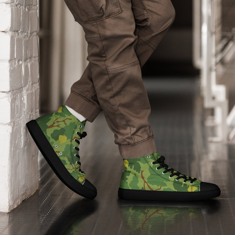 Mitchell Vine Leaf Green CAMO Mens High-Top Canvas Shoes - Black / 5