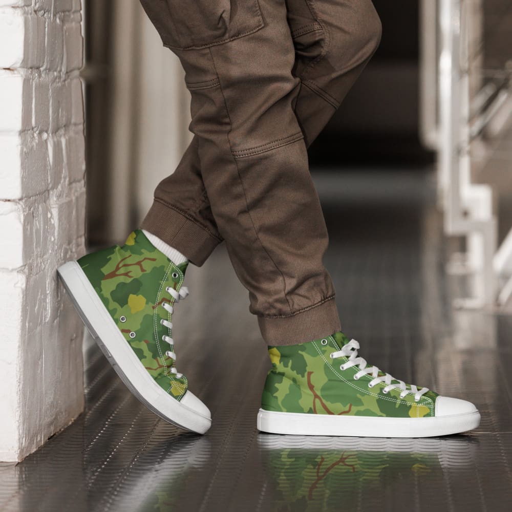 American Mitchell Wine Leaf Green CAMO Men’s high top canvas shoes - White / 5