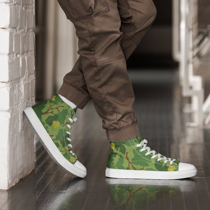 American Mitchell Wine Leaf Green CAMO Mens high top canvas shoes - White / 5 - High Top Canvas Shoes