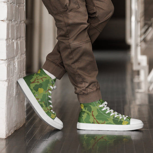 American Mitchell Wine Leaf Green CAMO Mens high top canvas shoes - White / 5 - High Top Canvas Shoes