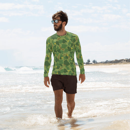 Mitchell Vine Leaf Green CAMO Mens Long-Sleeve Rash Guard - XS