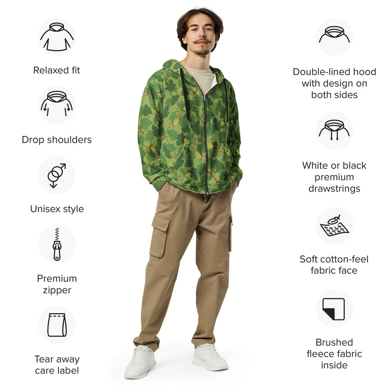 Mitchell Vine Leaf Green CAMO Unisex Zip Hoodie