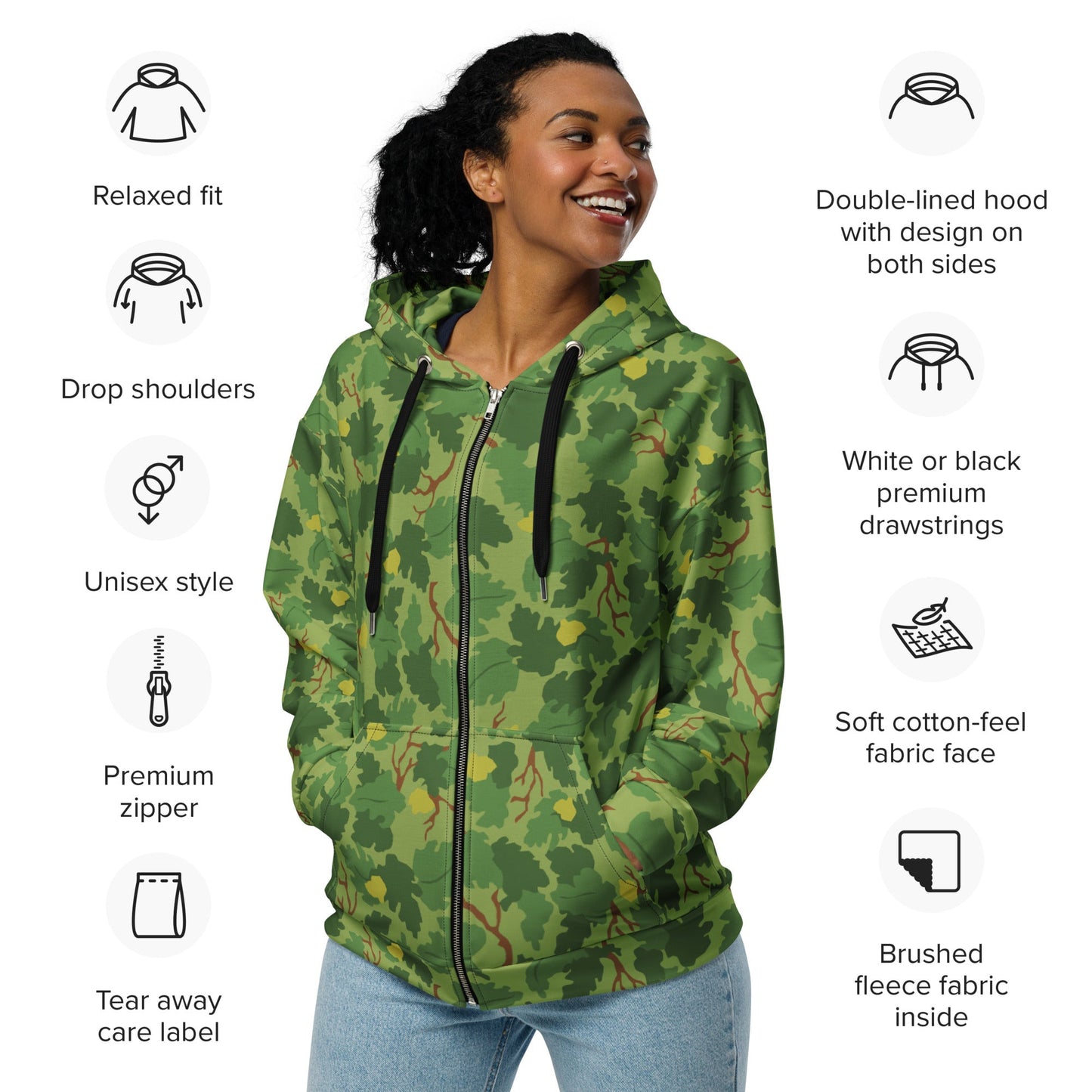 American Mitchell Wine Leaf Green CAMO Unisex zip hoodie - Zip Hoodies