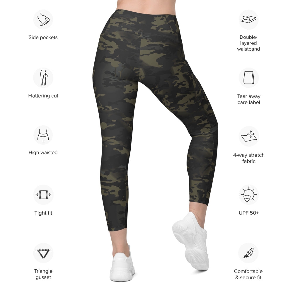 American Multi CAMO Black Leggings with pockets - Womens With Pockets