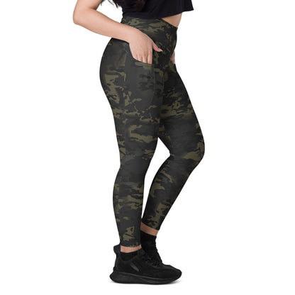 American Multi CAMO Black Leggings with pockets - Womens With Pockets