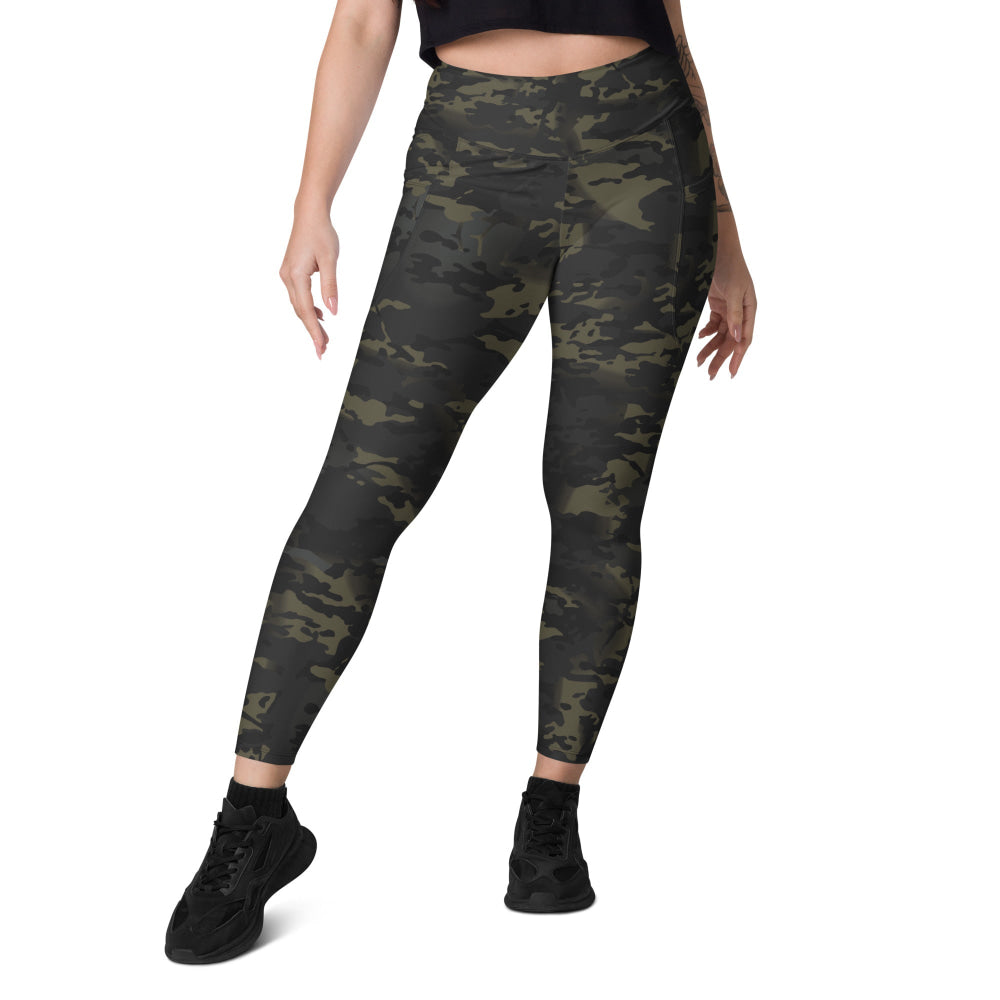 American Multi CAMO Black Leggings with pockets - Womens With Pockets